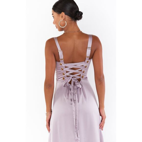 Show Me Your Mumu Clarissa Corset Dress in Dusty Purple Luxe Satin XS NWT - Picture 8 of 8